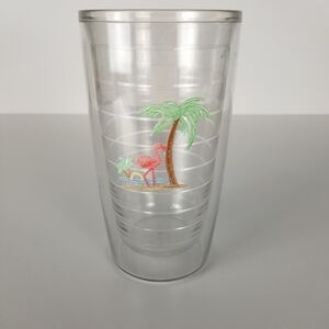 Tervis Tumbler Pink Flamingo Palm Trees Sunset Beach 16oz Embroidered USA Ocean
